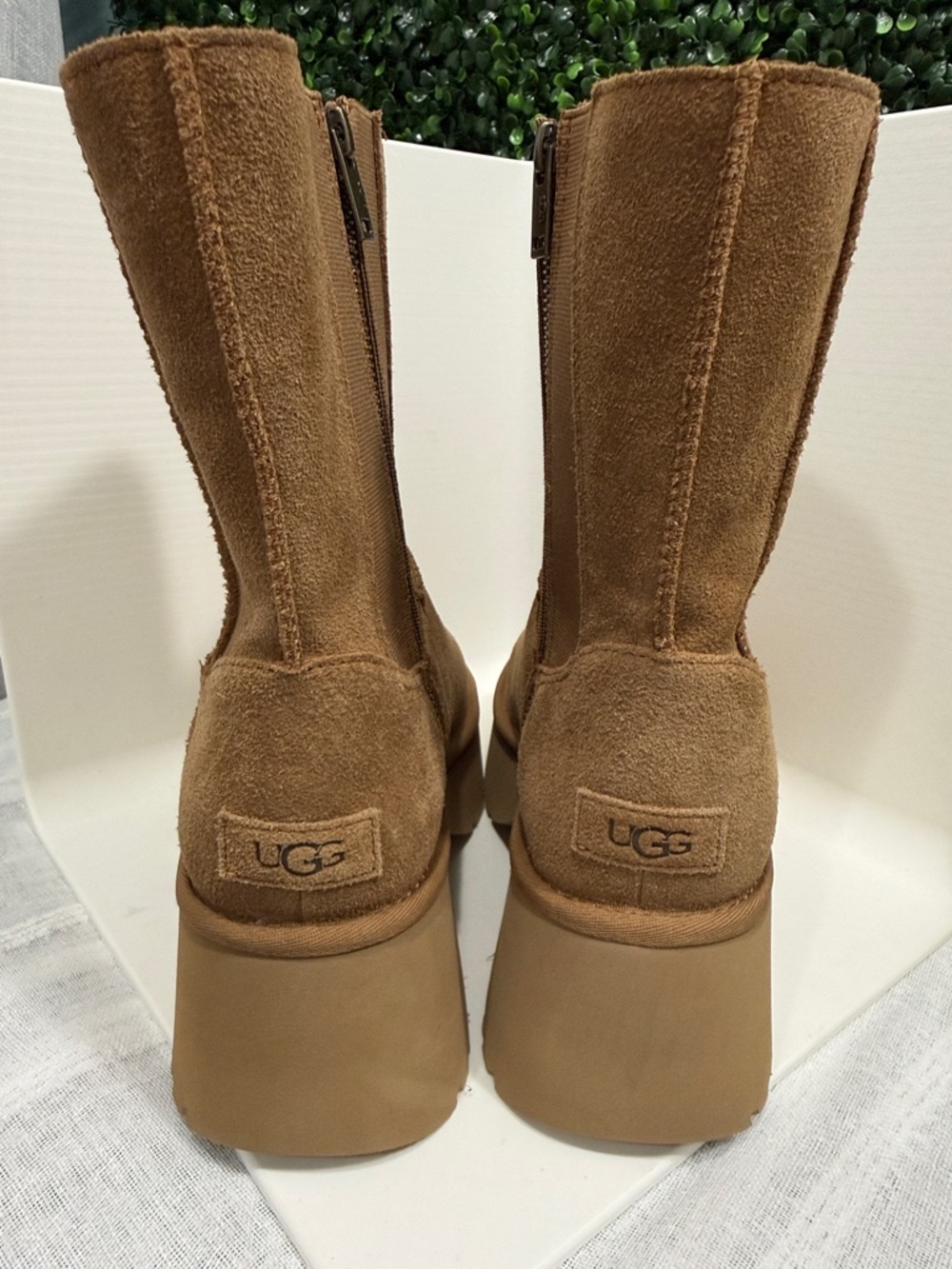 UGG Chestnut Suede Platform Mid-Calf Boots